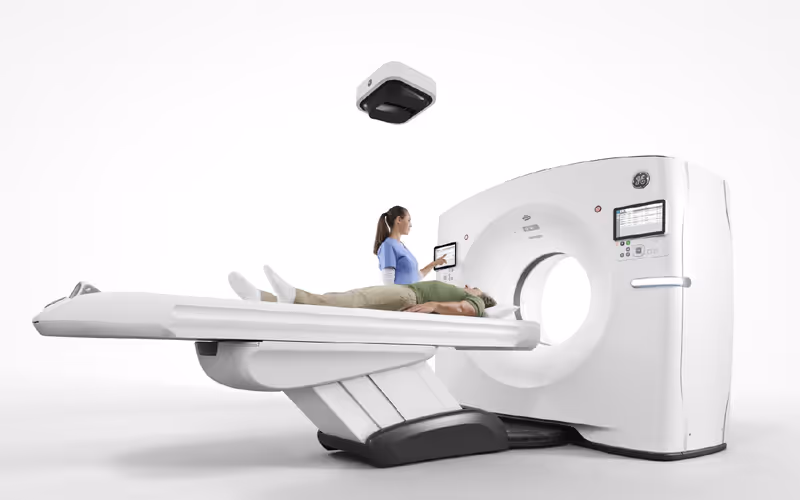 LifeGenix CT imaging—patient and technologist in our scan suite